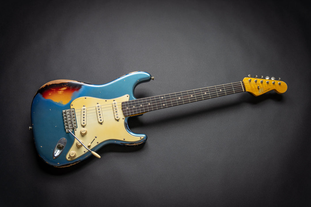 MB Guitars '62-S Lake Placid Blue Over 3 Tone Burst (75086) - Guitar Rebellion