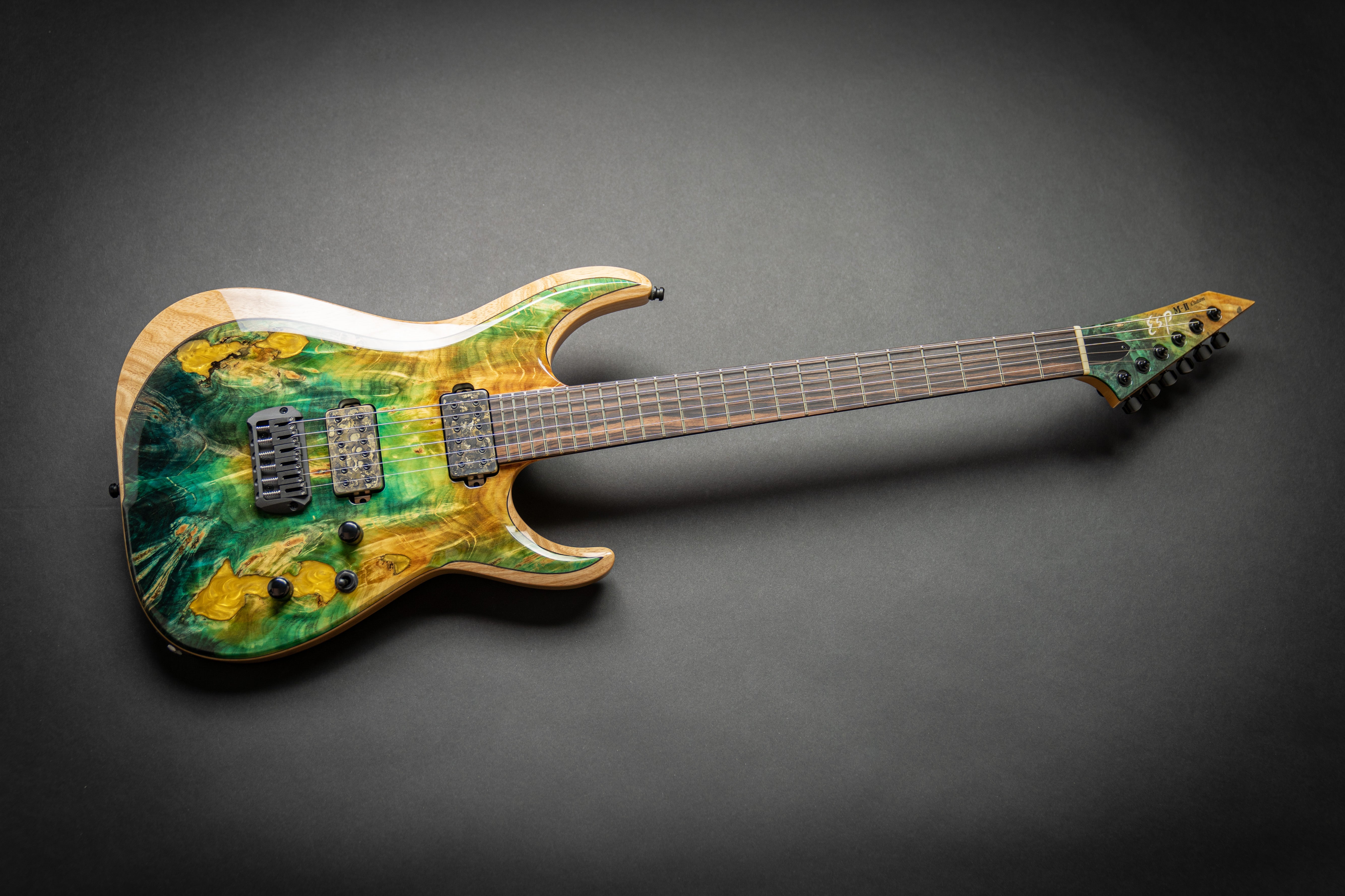 ESP Custom Shop M-II NT Buckeye Burl Experimental Green Stained