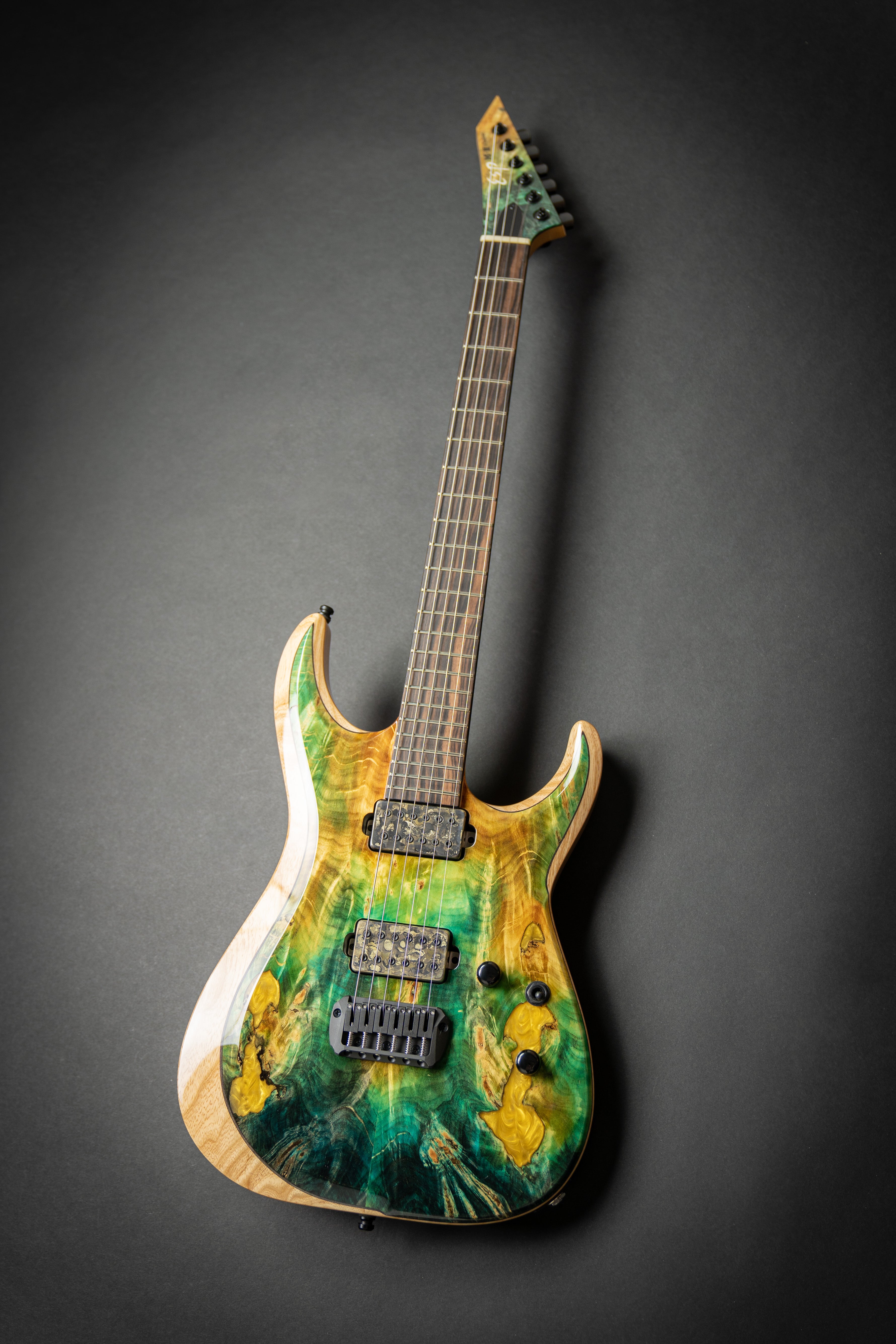 ESP Custom Shop M-II NT Buckeye Burl Experimental Green Stained