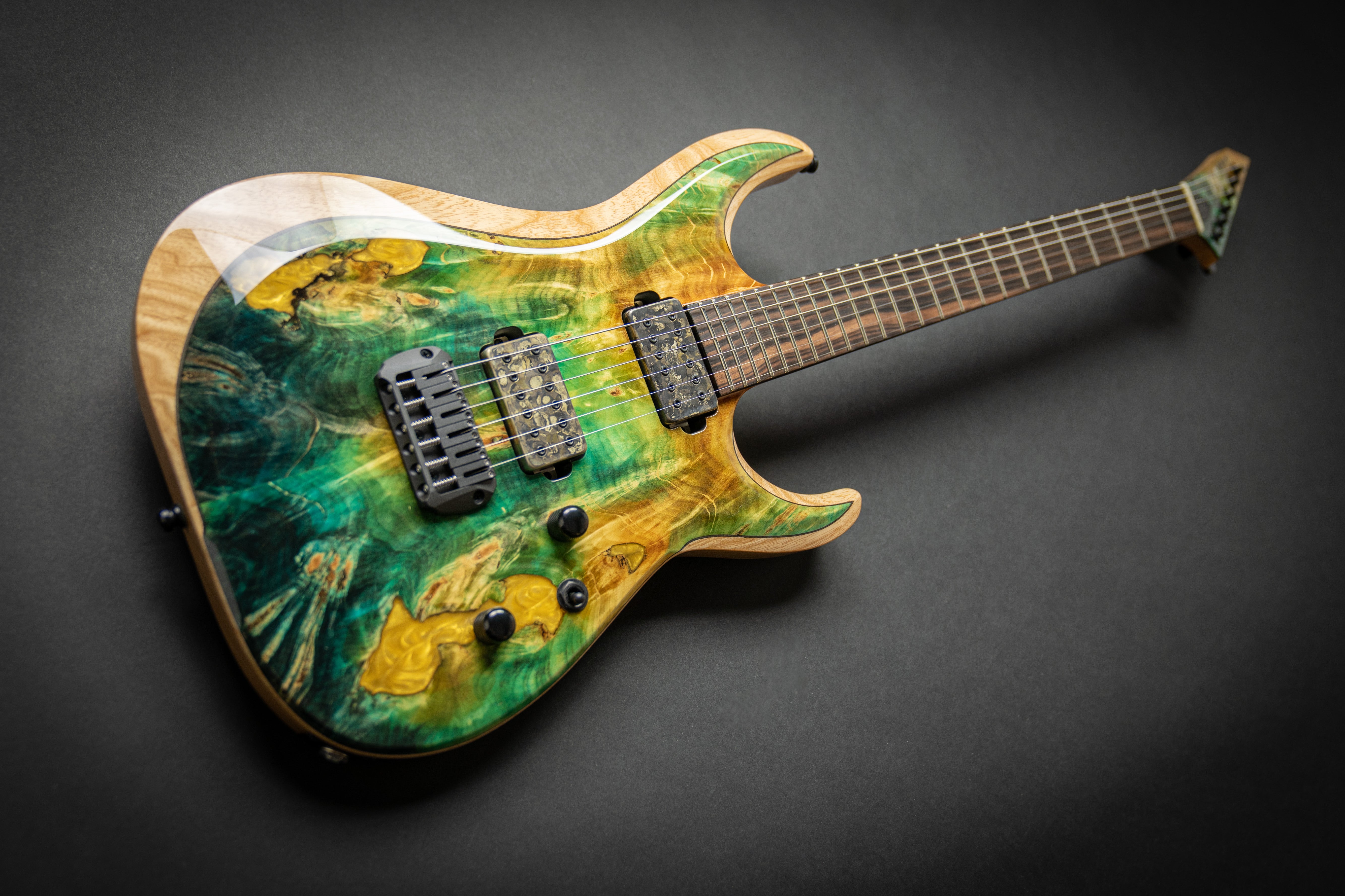 ESP Custom Shop M-II NT Buckeye Burl Experimental Green Stained